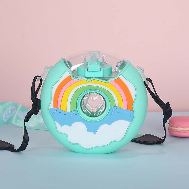 Donut Shape Cup Kids Feeding Cup with Straws Lovely Donuts Shape Water Cups Cartoon Leakproof Outdoor Water Bottle